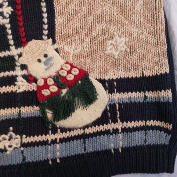 Vintage Nutcracker Christmas Holiday Party Cardigan Sweater Navy Snowmen Size L - Picture 9 of 15